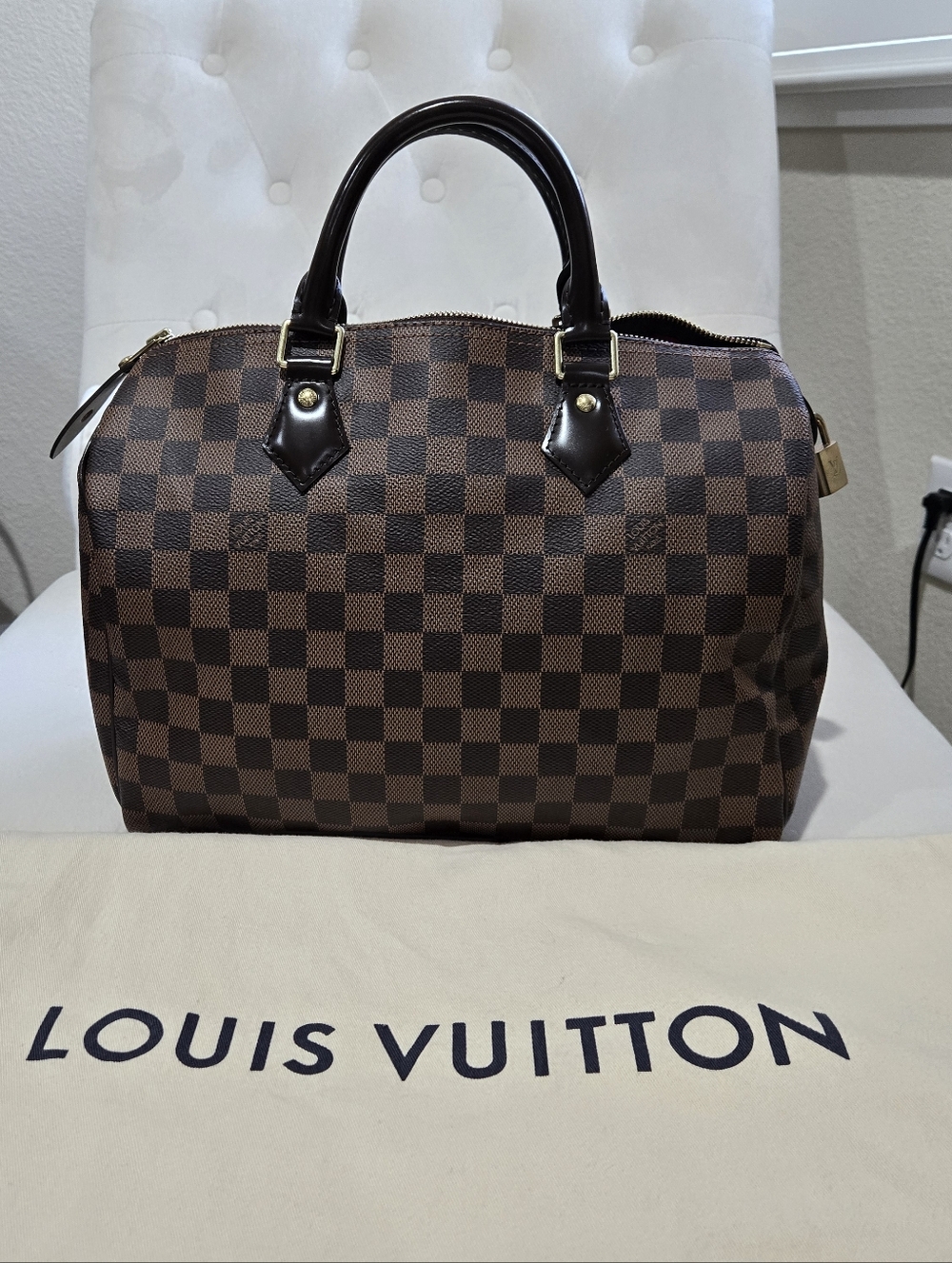 Authentic Louis Vuitton Brown Speedy 30 Damier Ebene Top-Handle Satchel